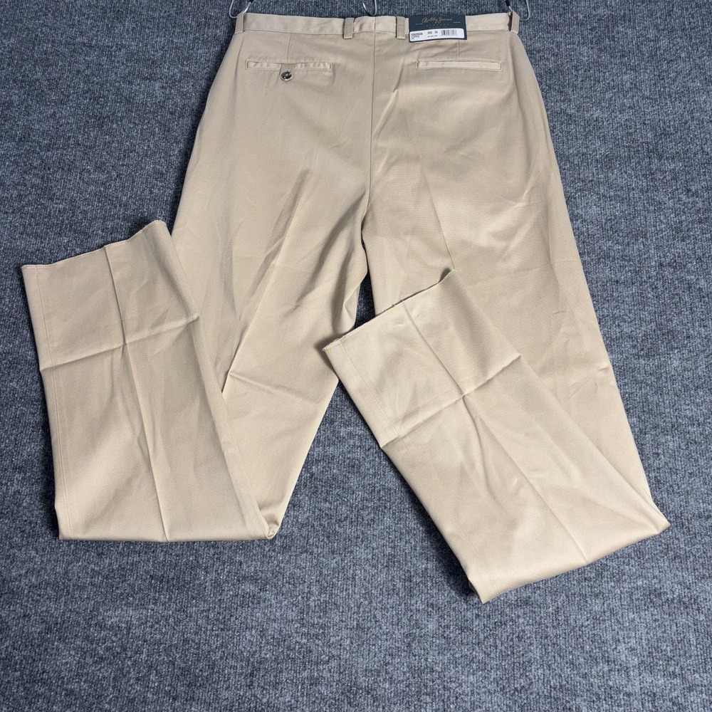Bobby Jones Players Pants Mens 35x33 Camel Khaki Cotton‎ Chino Golf Flat Front - Picture 4 of 14